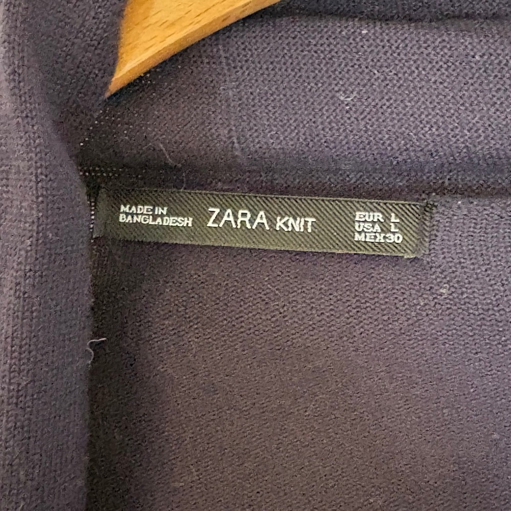 ZARA KNIT Womens Navy Waterfall Cardigan Sweater Open Front Size L - Picture 3 of 4